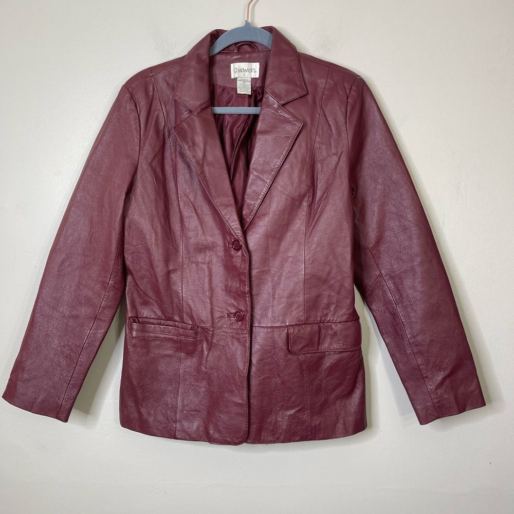 Chadwick’s VTG Women’s 100% leather Blazer Jacket Sz 12 in Wine Minimalist